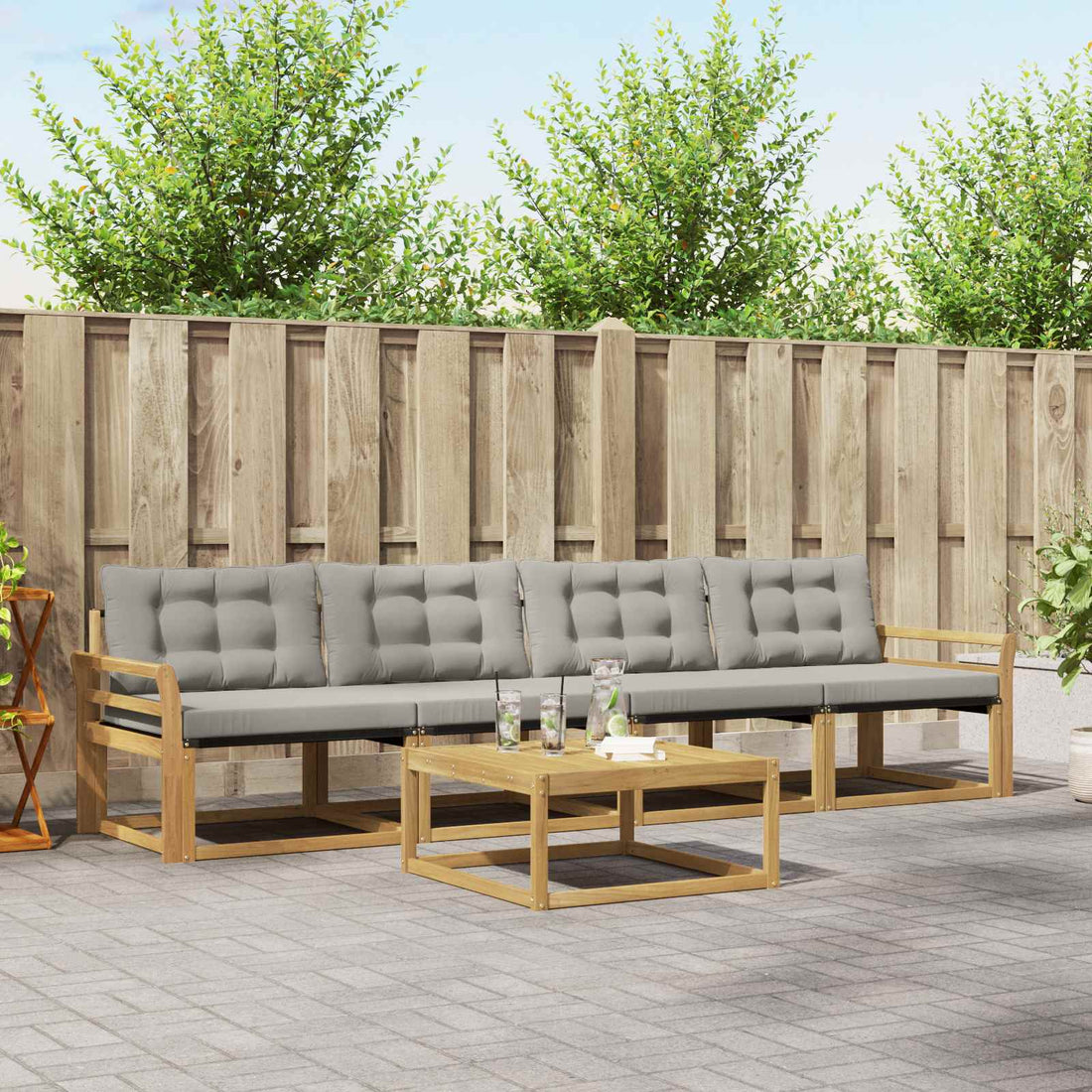 vidaXL Conjunto de sofás de exterior 5 uds. Blanco y Gris Claro