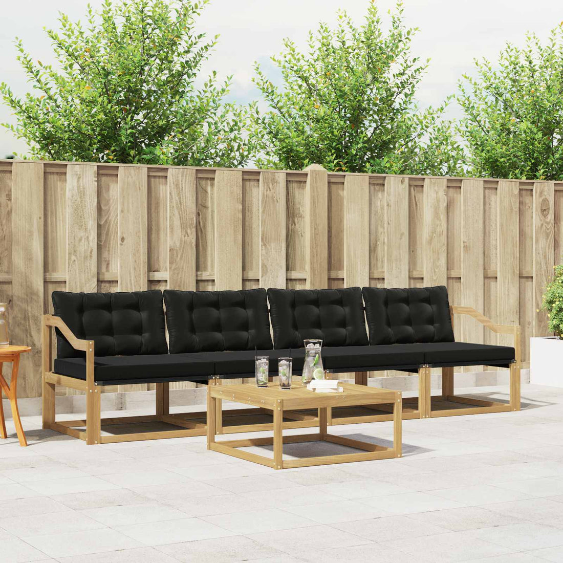 vidaXL Conjunto de sofás de exterior 5 uds. Blanco y Negro