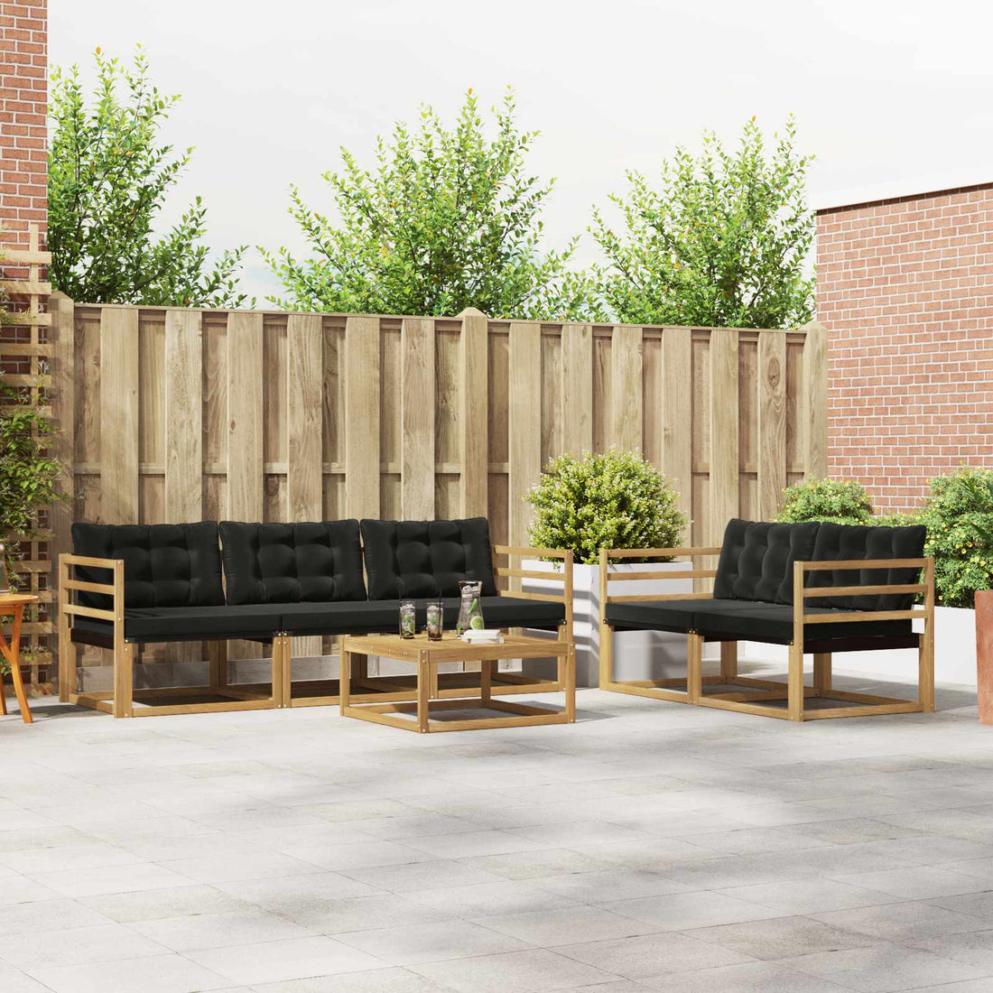 vidaXL Conjunto de sofás de exterior 6 uds. Blanco y Negro