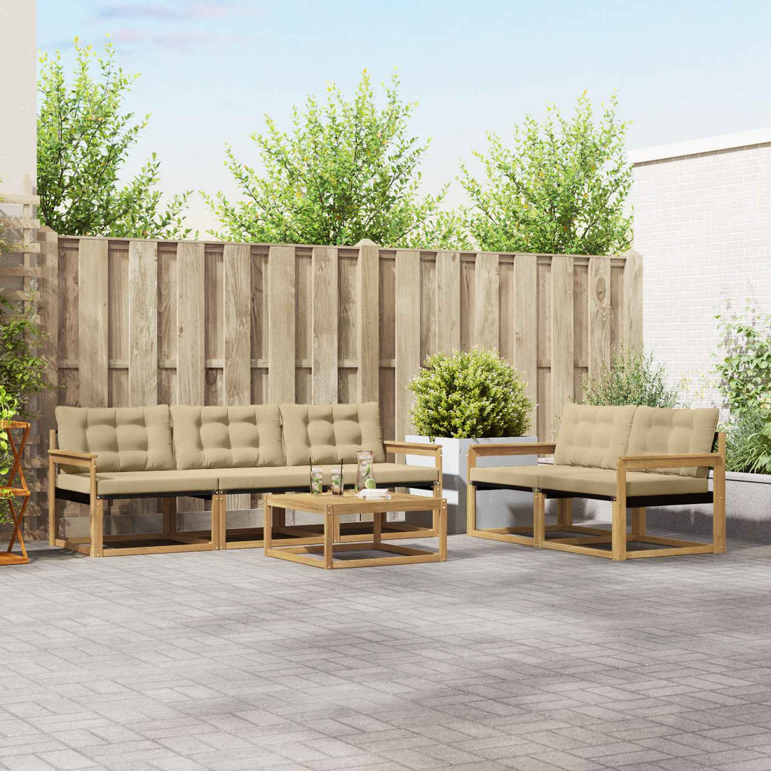 vidaXL Conjunto de sofás de exterior 6 uds. y Beige