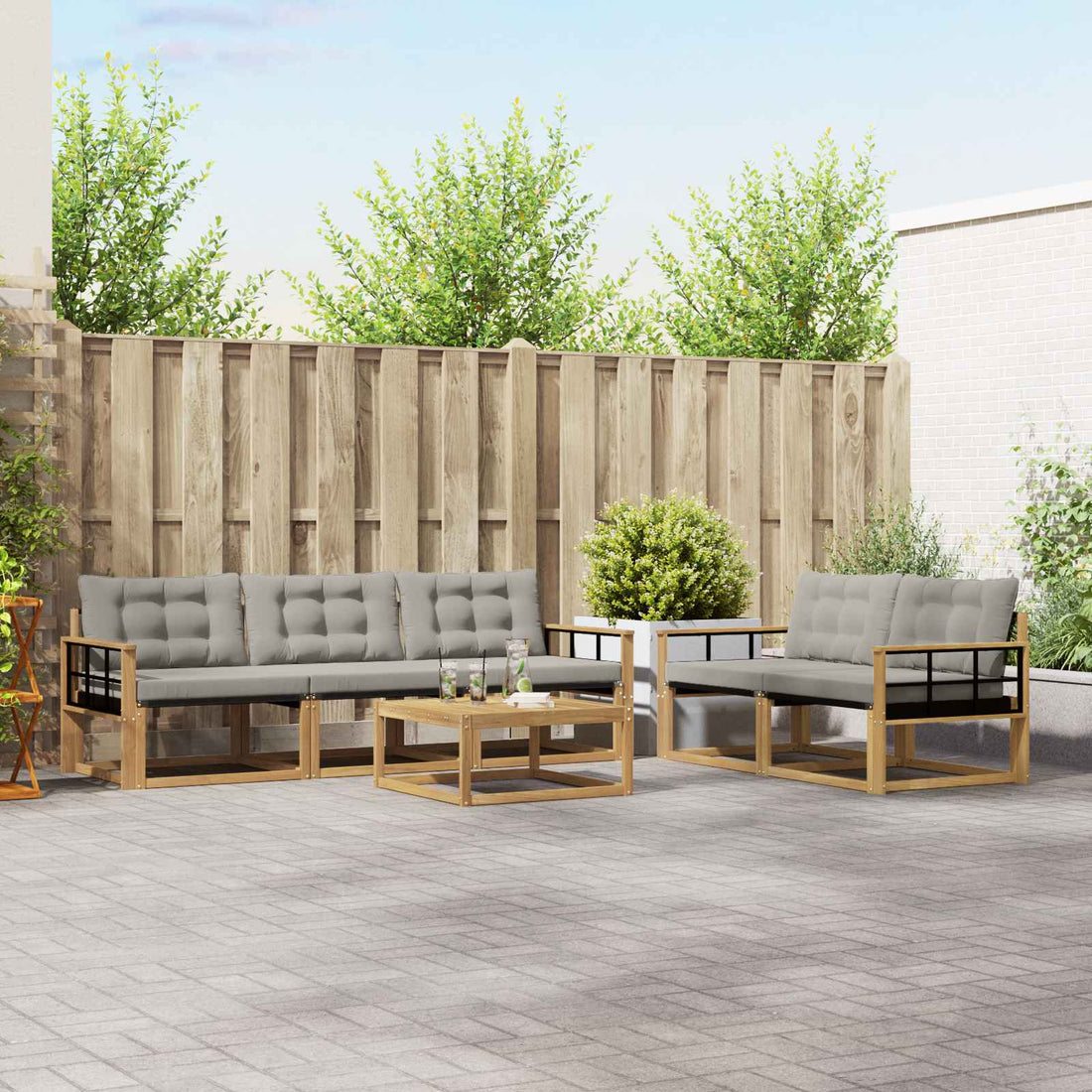 vidaXL Conjunto de sofás de exterior 6 uds. Blanco y Gris Claro