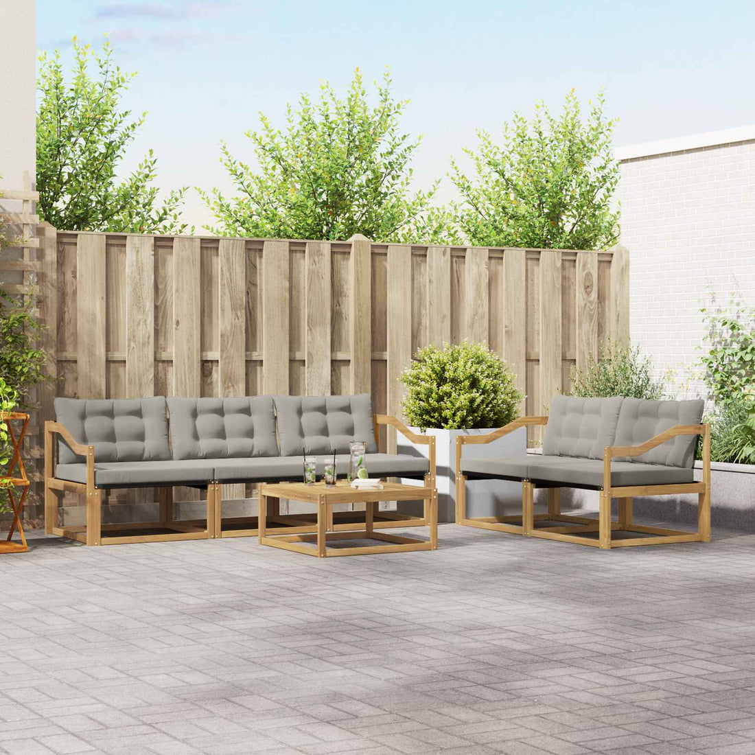 vidaXL Conjunto de sofás de exterior 6 uds. Blanco y Gris Claro