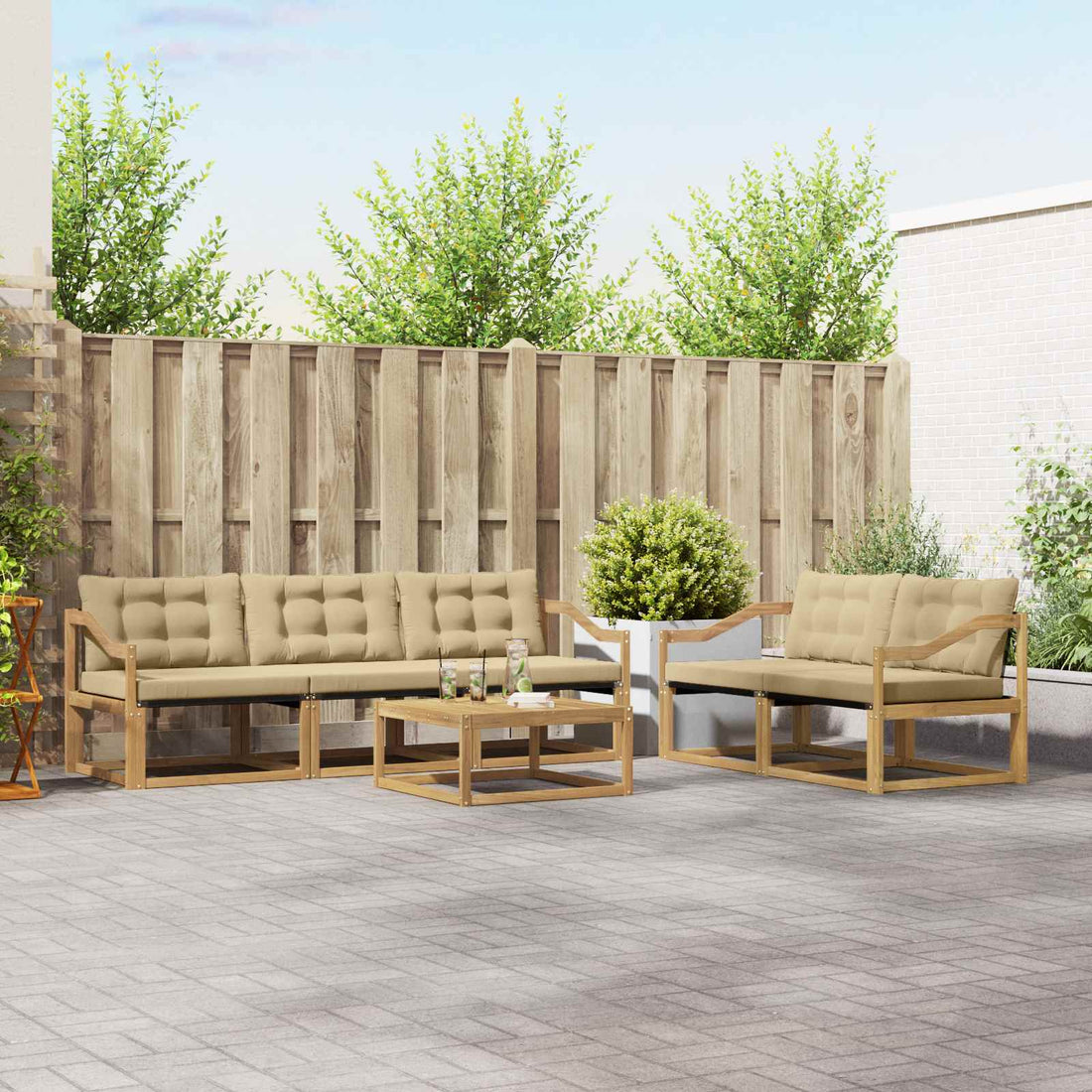 vidaXL Conjunto de sofás de exterior 6 uds. y Beige
