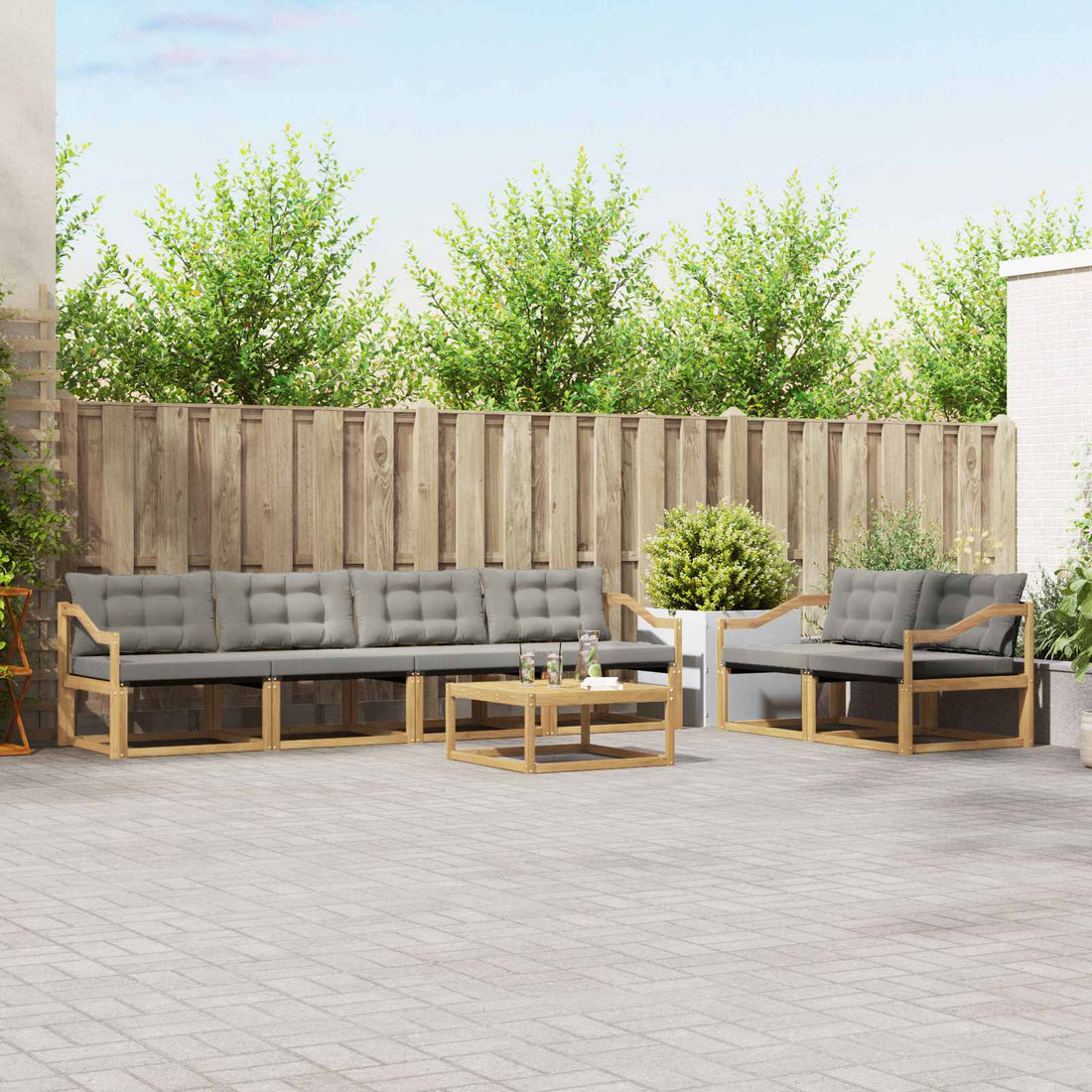 vidaXL Conjunto de sofás de exterior 7 uds. Blanco y Gris Claro
