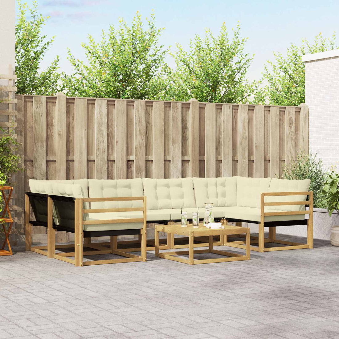 vidaXL Conjunto de sofás de exterior 7 uds. Blanco y Crema