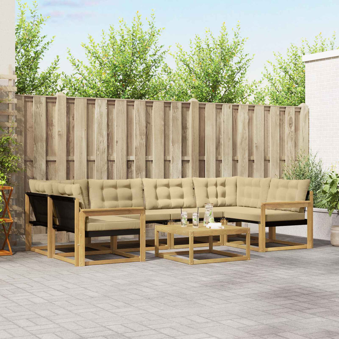 vidaXL Conjunto de sofás de exterior 7 uds. y Beige