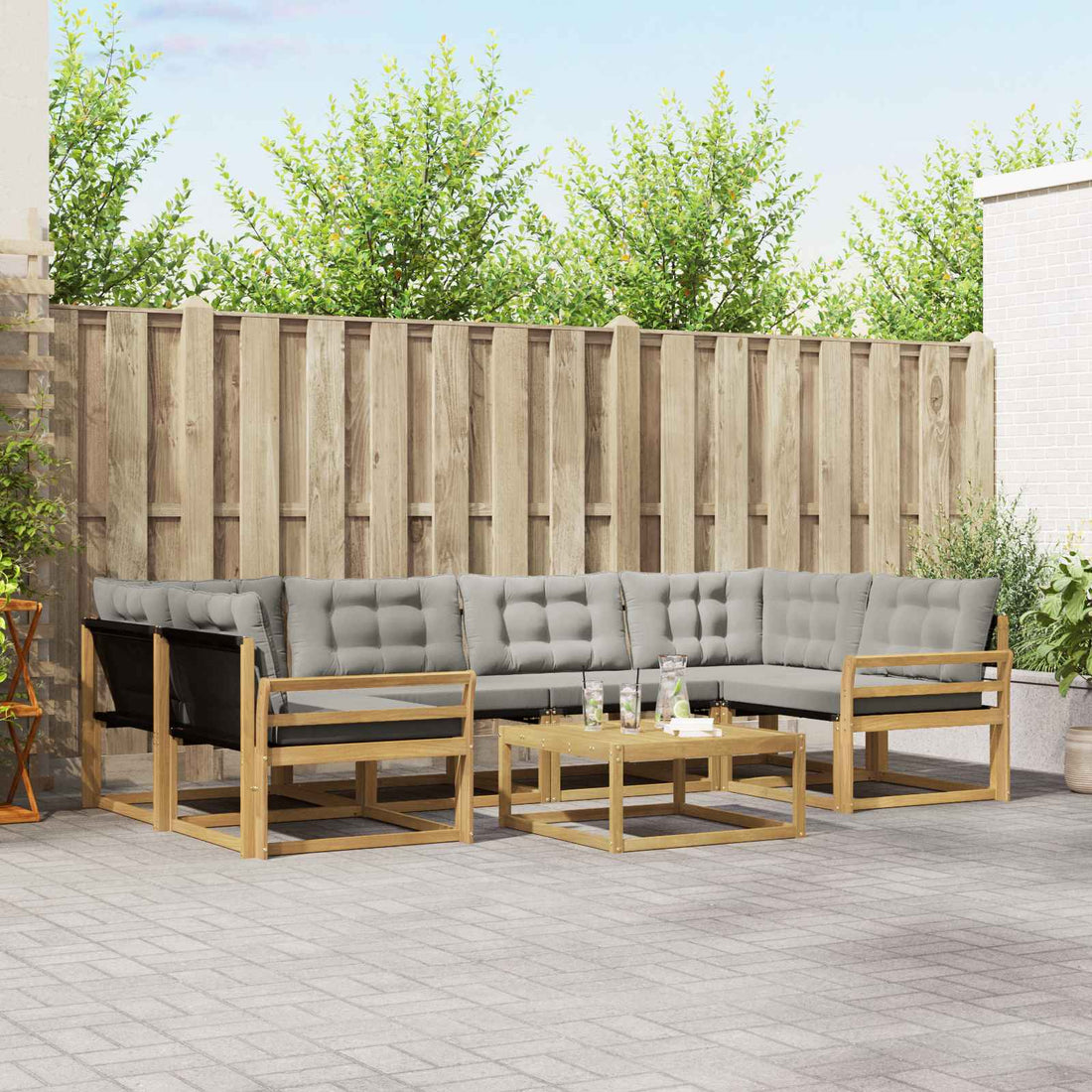 vidaXL Conjunto de sofás de exterior 7 uds. Blanco y Gris Claro