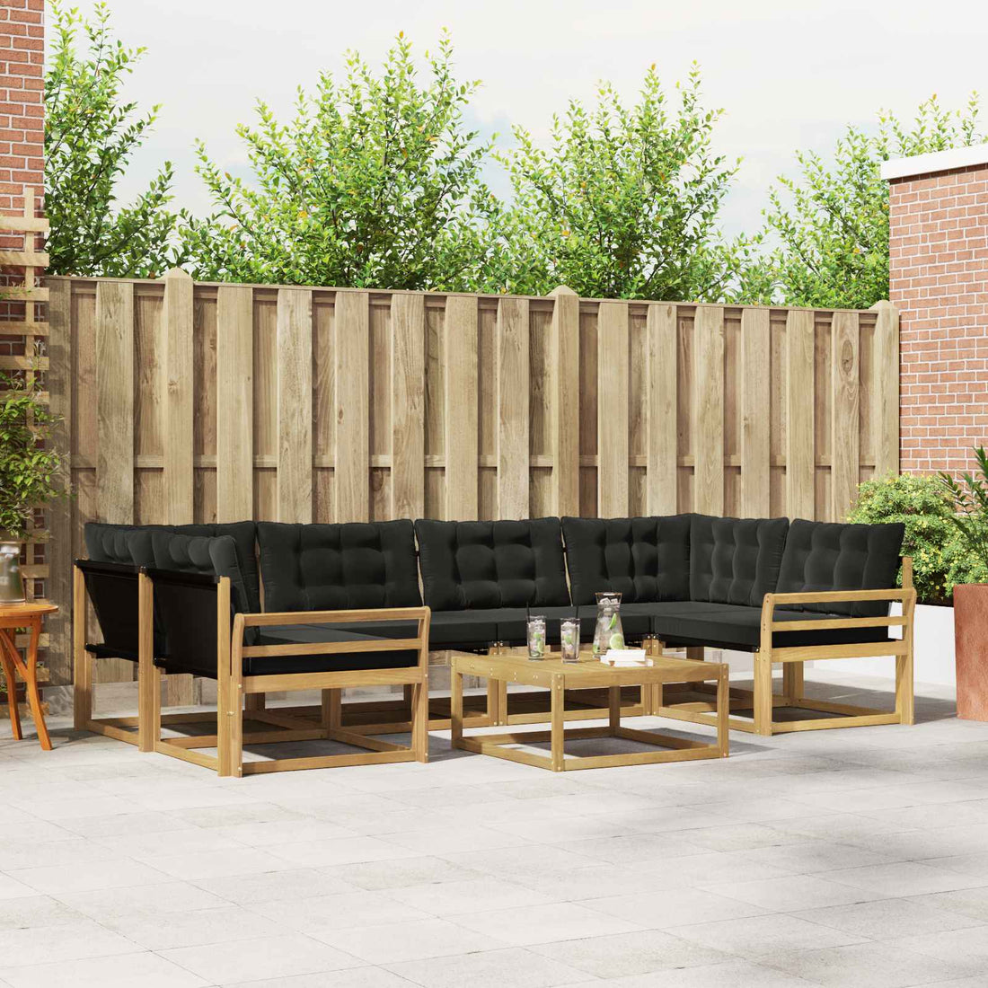 vidaXL Conjunto de sofás de exterior 7 uds. Blanco y Negro