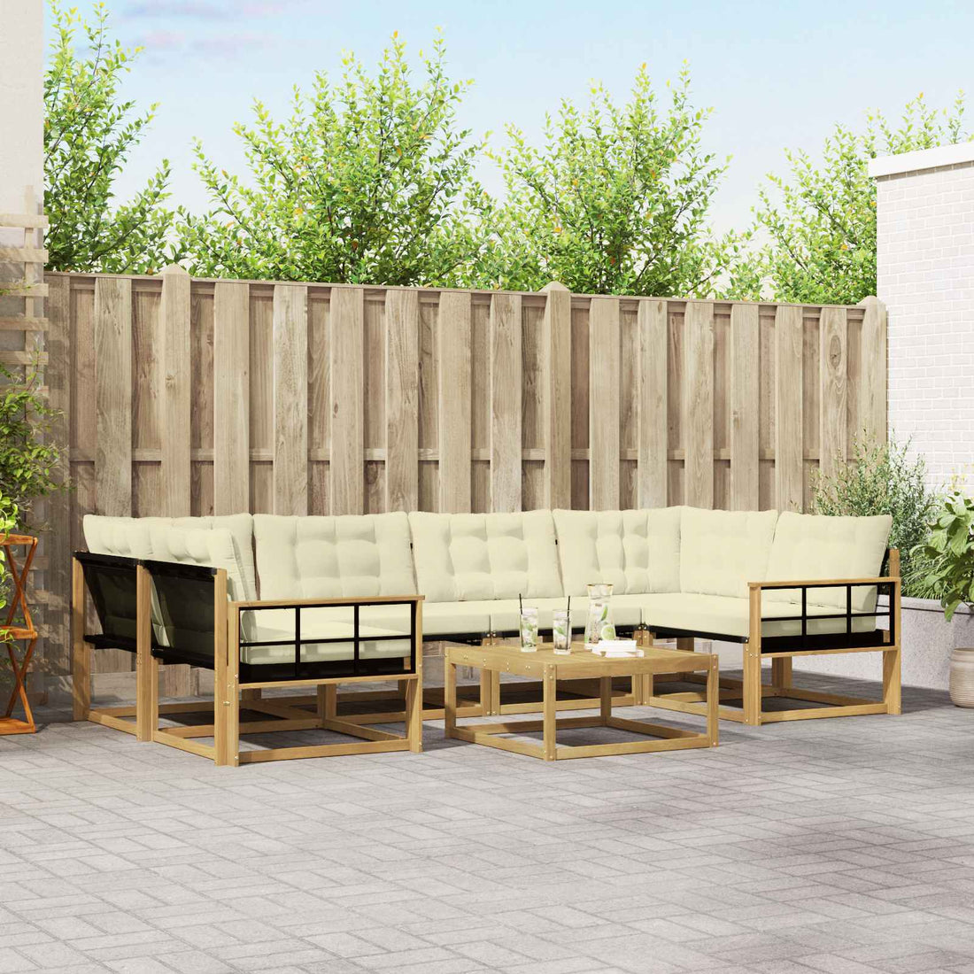 vidaXL Conjunto de sofás de exterior 7 uds. Blanco y Crema