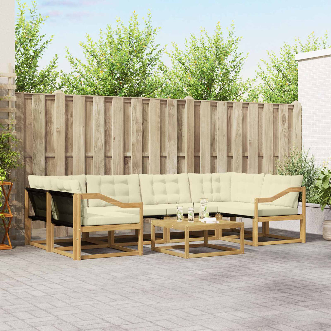 vidaXL Conjunto de sofás de exterior 7 uds. Blanco y Crema