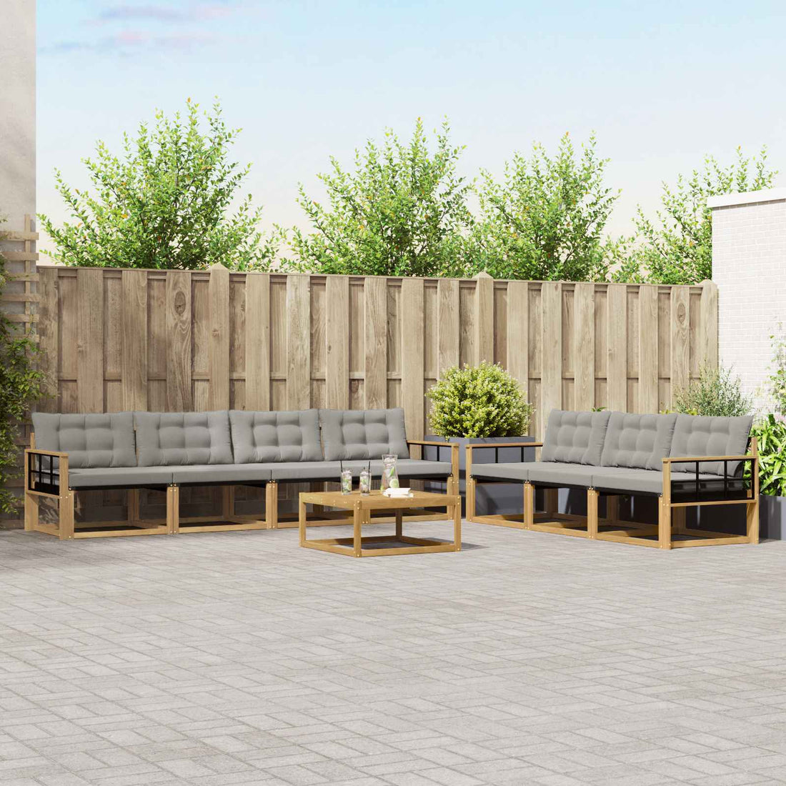 vidaXL Conjunto de sofás de exterior 8 uds. Blanco y Gris Claro