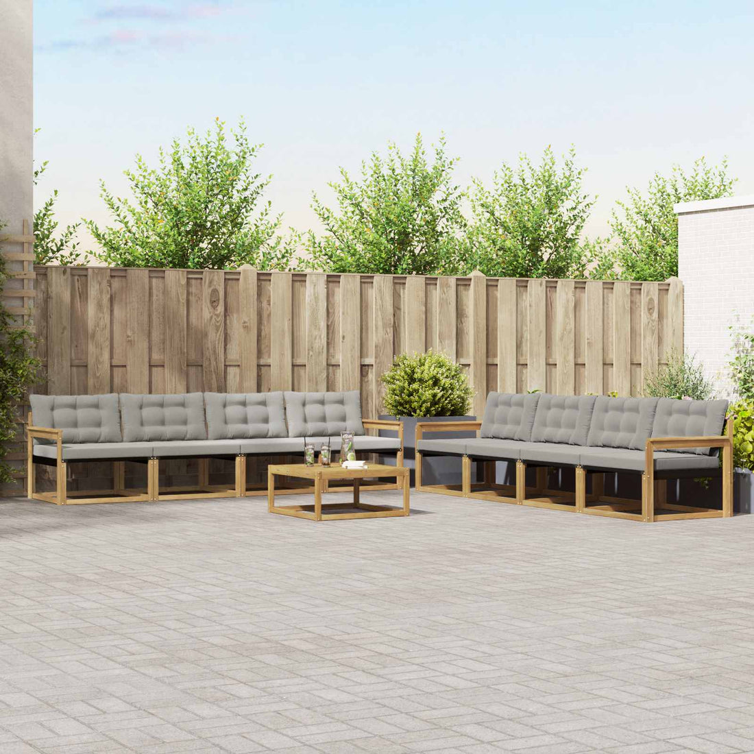 vidaXL Conjunto de sofás de exterior 9 uds. Blanco y Gris Claro