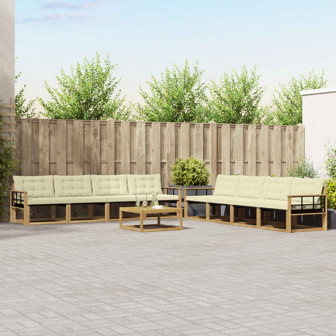 vidaXL Conjunto de sofás de exterior 9 uds. Blanco y Crema