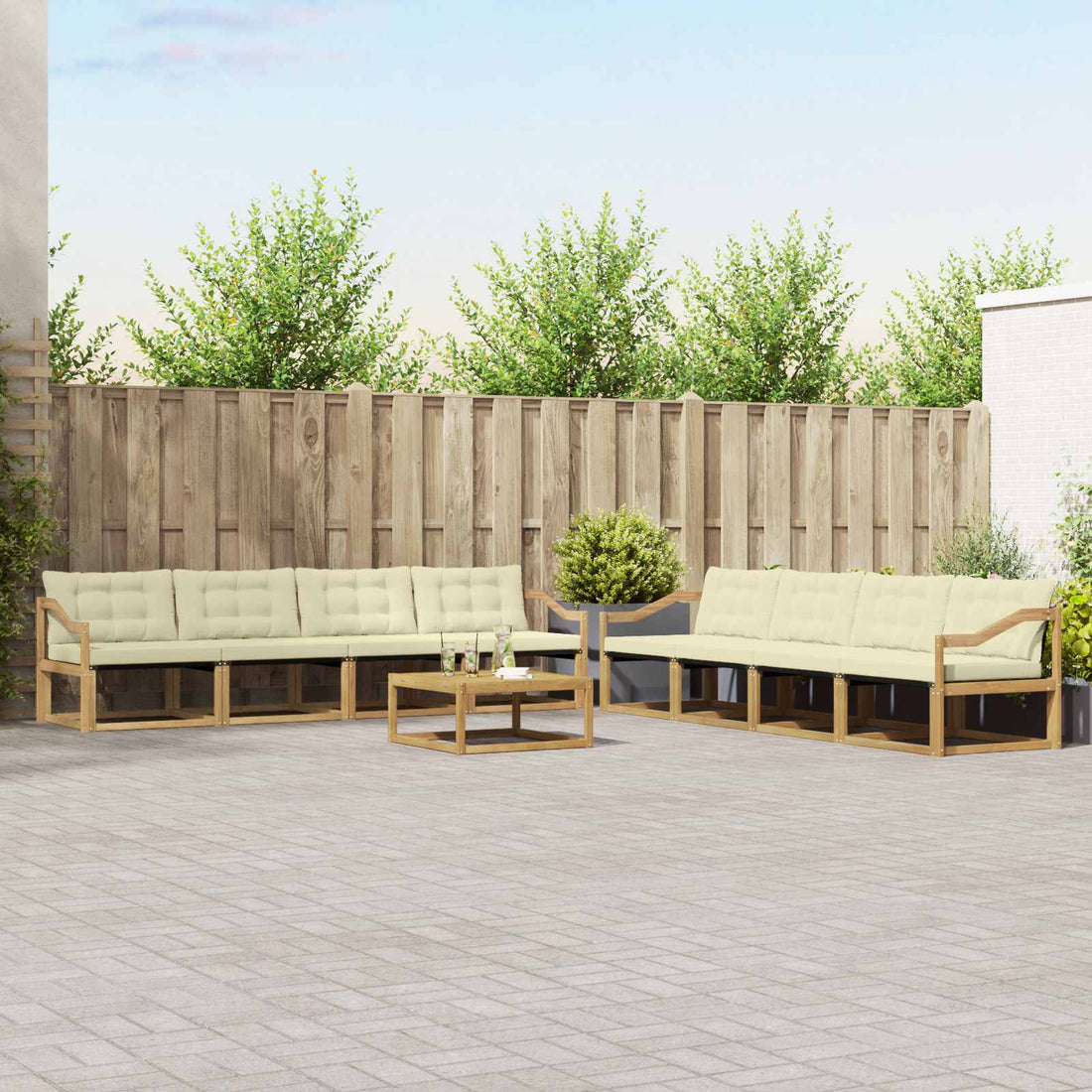 vidaXL Conjunto de sofás de exterior 9 uds. Blanco y Crema