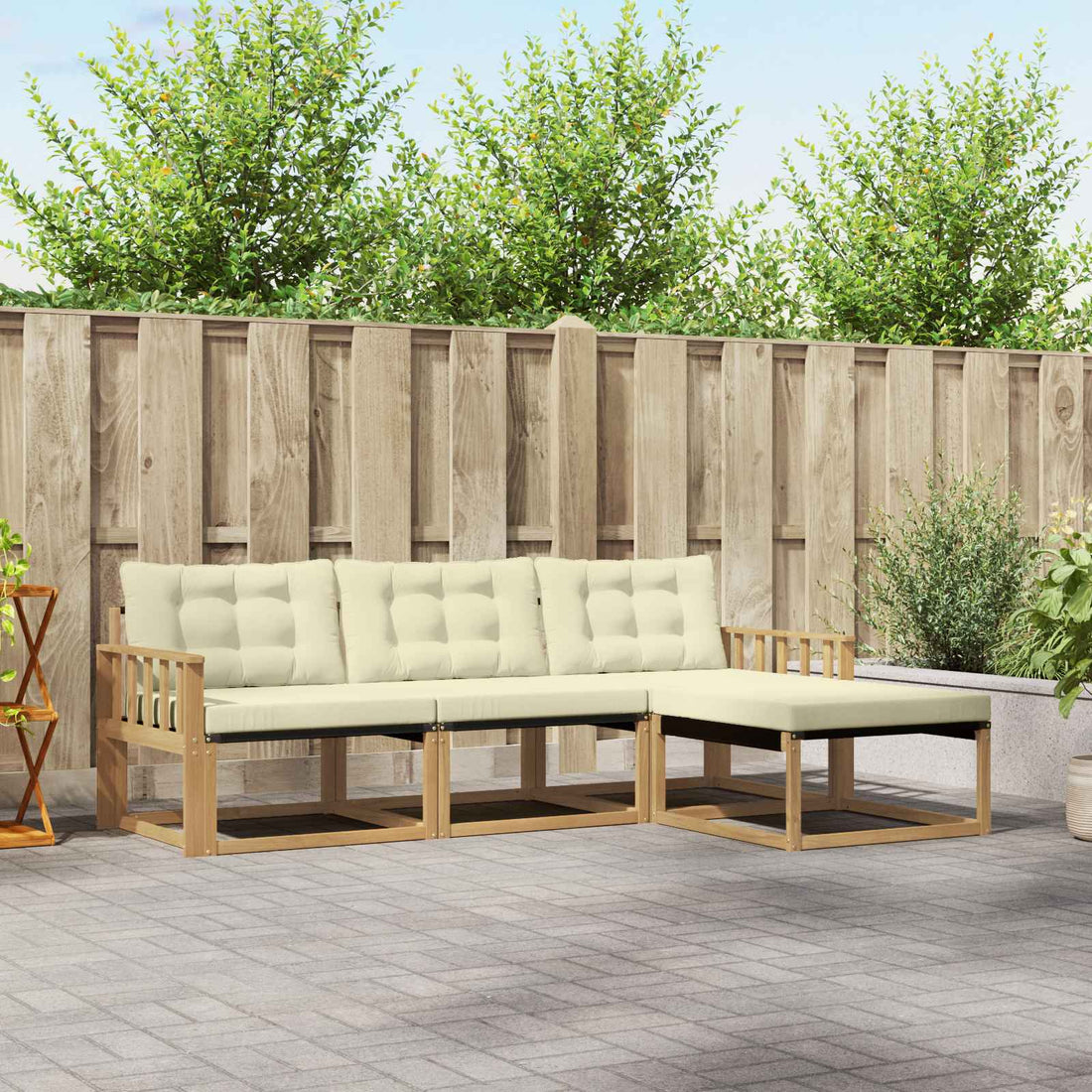 vidaXL Conjunto de sofás de exterior 4 uds. Blanco y Crema