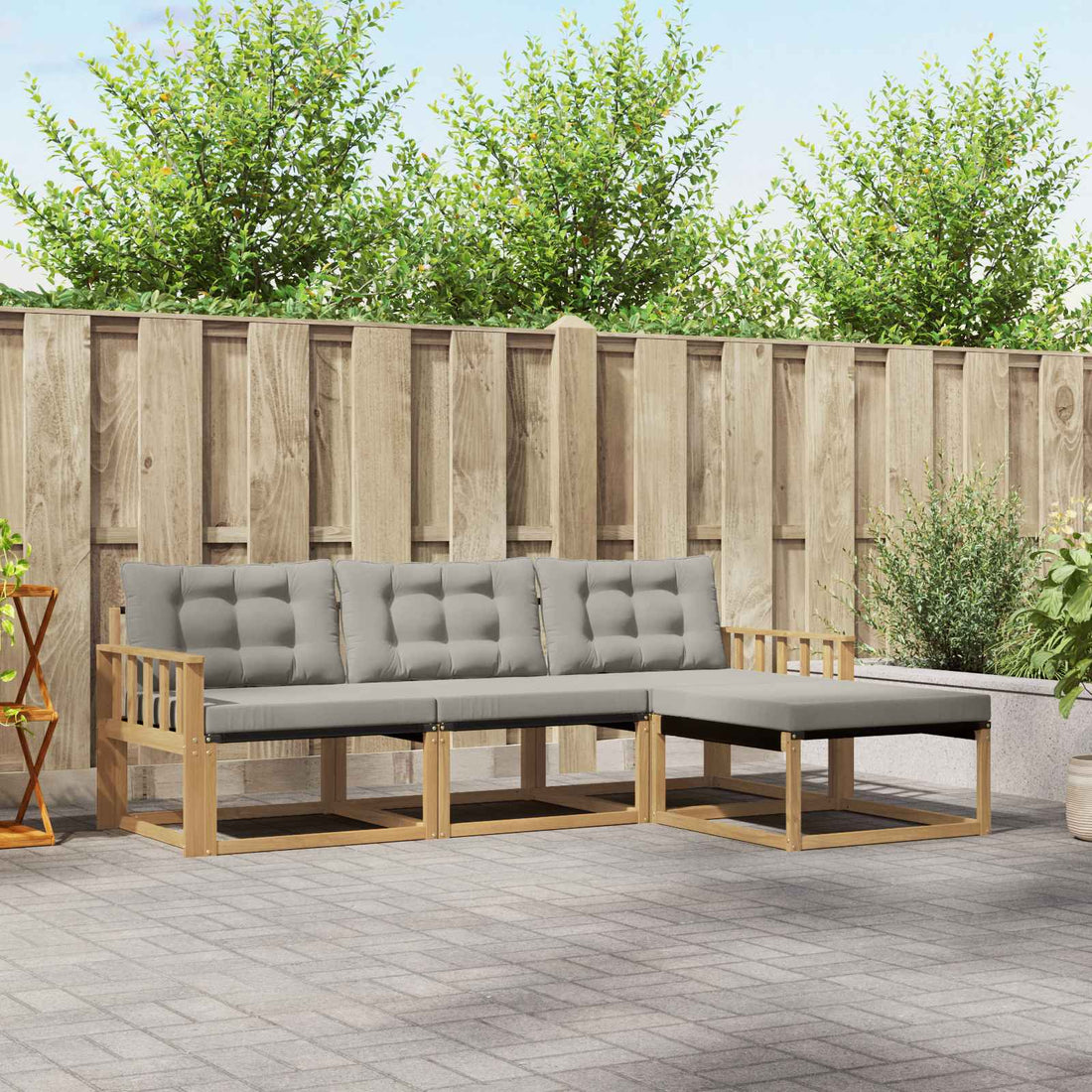 vidaXL Conjunto de sofás de exterior 4 uds. Blanco y Gris Claro