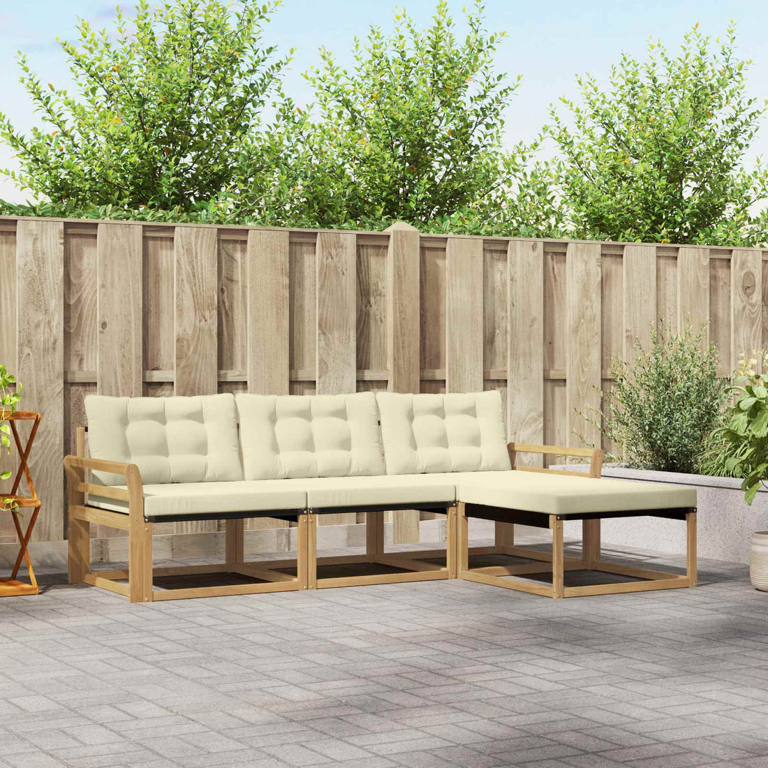 vidaXL Conjunto de sofás de exterior 4 uds. Blanco y Crema