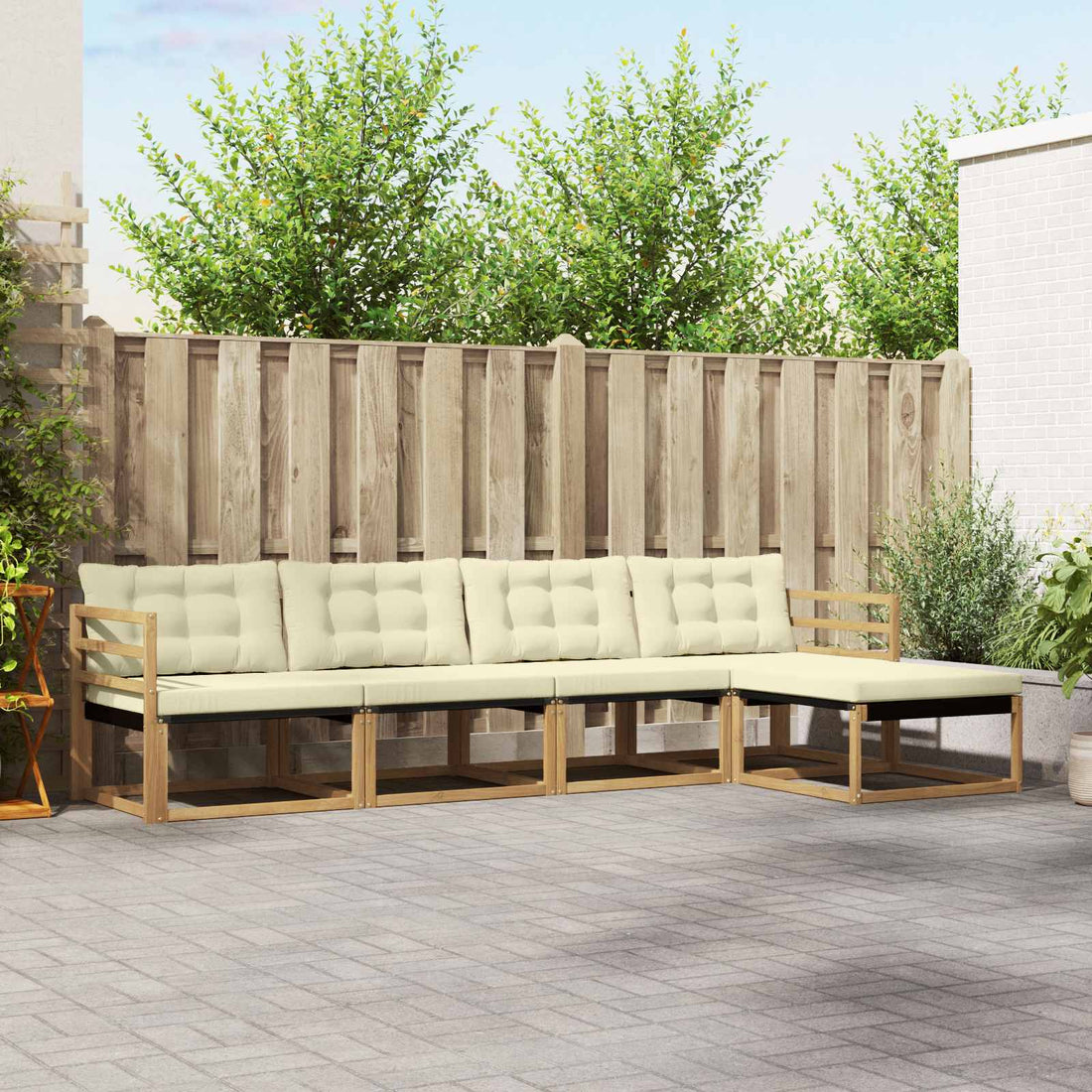 vidaXL Conjunto de sofás de exterior 5 uds. Blanco y Crema