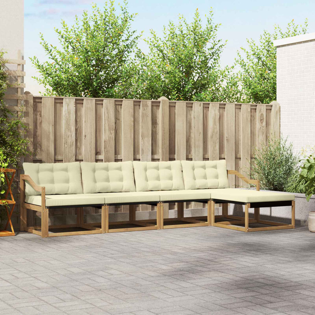 vidaXL Conjunto de sofás de exterior 5 uds. Blanco y Crema