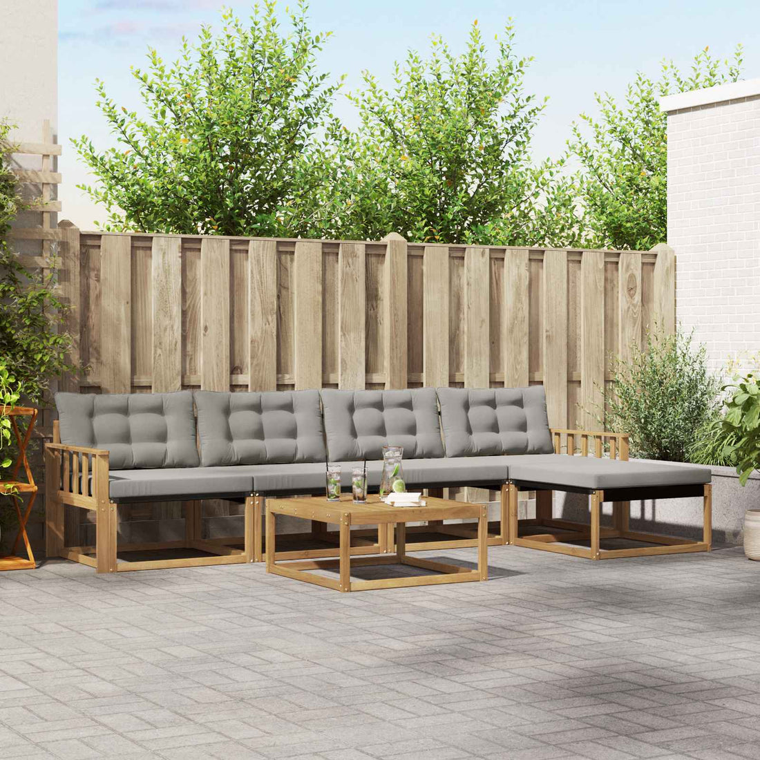 vidaXL Conjunto de sofás de exterior 6 uds. Blanco y Gris Claro