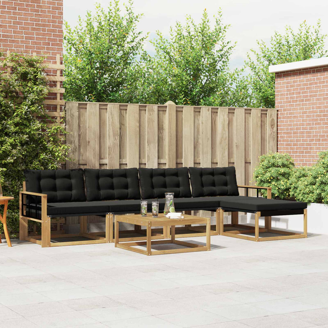 vidaXL Conjunto de sofás de exterior 6 uds. Blanco y Negro