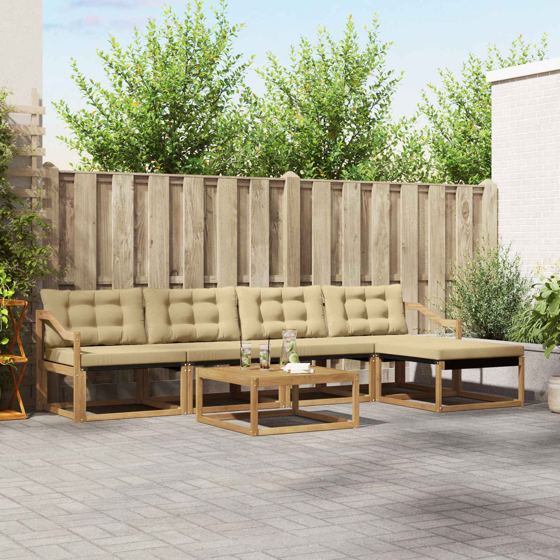 vidaXL Conjunto de sofás de exterior 6 uds. y Beige