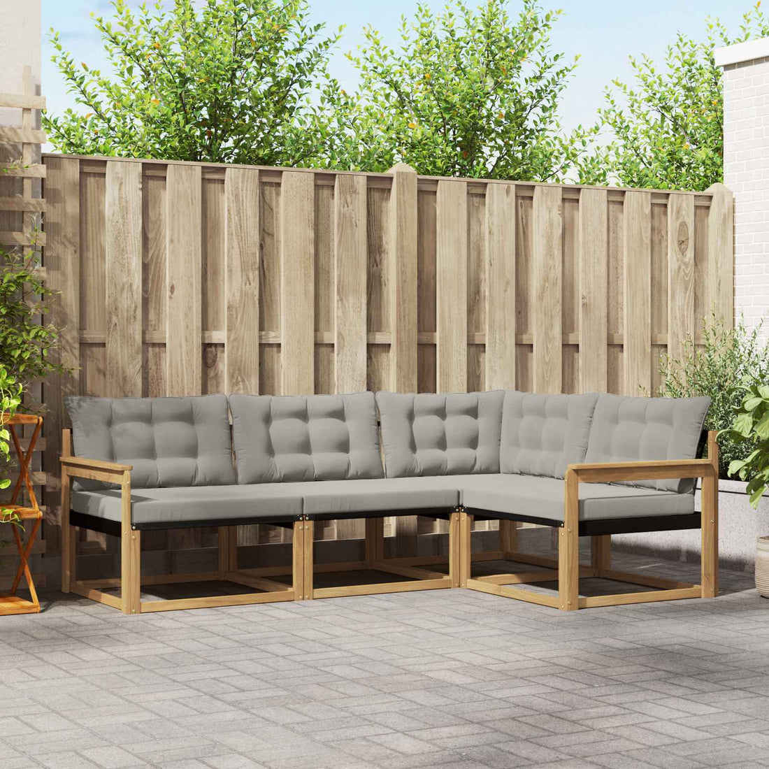 vidaXL Conjunto de sofás de exterior 4 uds. Blanco y Gris Claro