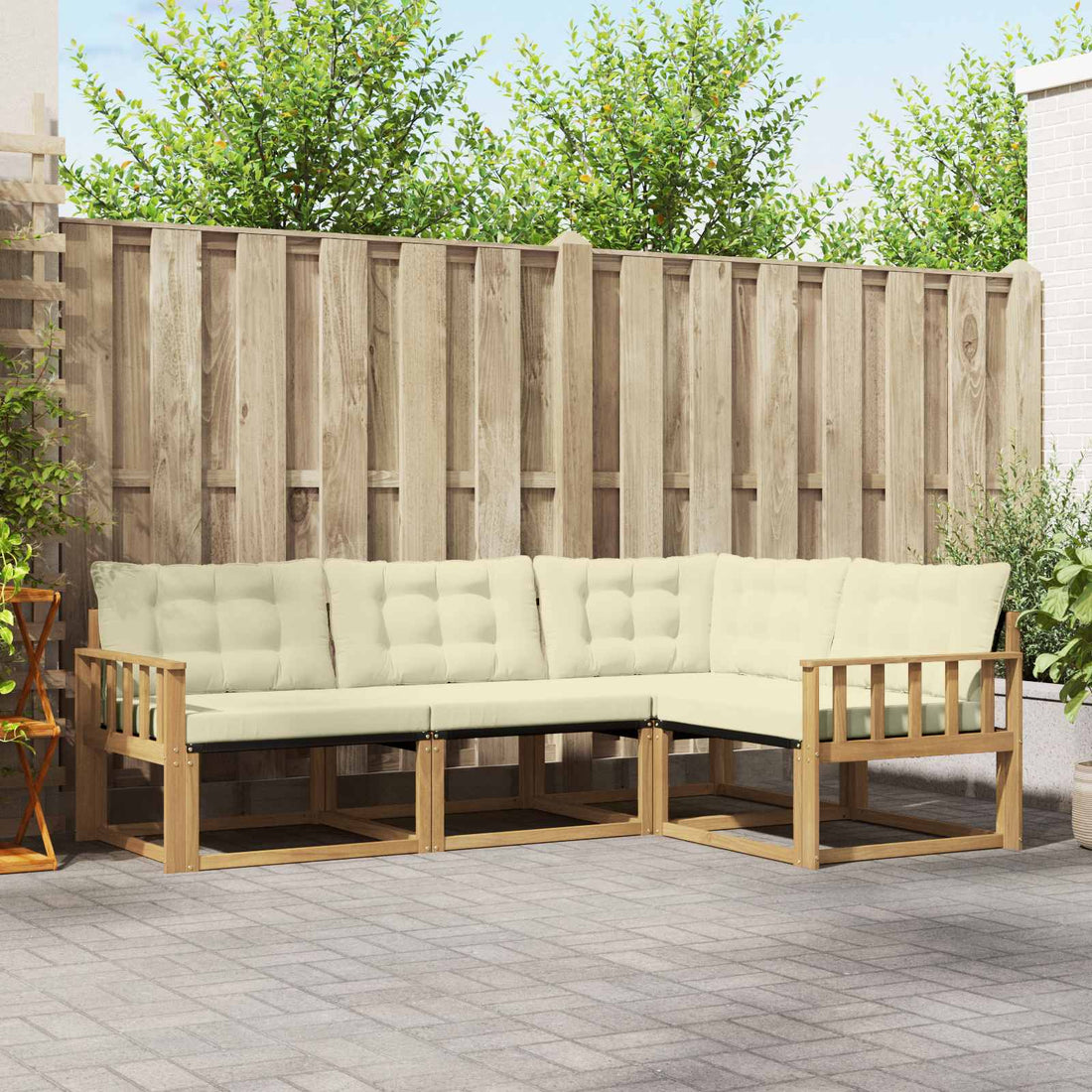 vidaXL Conjunto de sofás de exterior 4 uds. Blanco y Crema