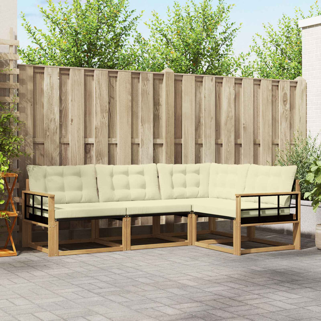vidaXL Conjunto de sofás de exterior 4 uds. Blanco y Crema