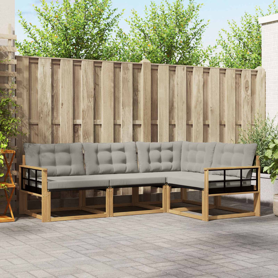 vidaXL Conjunto de sofás de exterior 4 uds. Blanco y Gris Claro