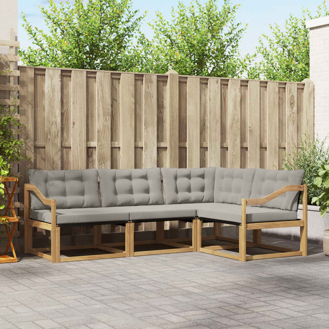 vidaXL Conjunto de sofás de exterior 4 uds. Blanco y Gris Claro