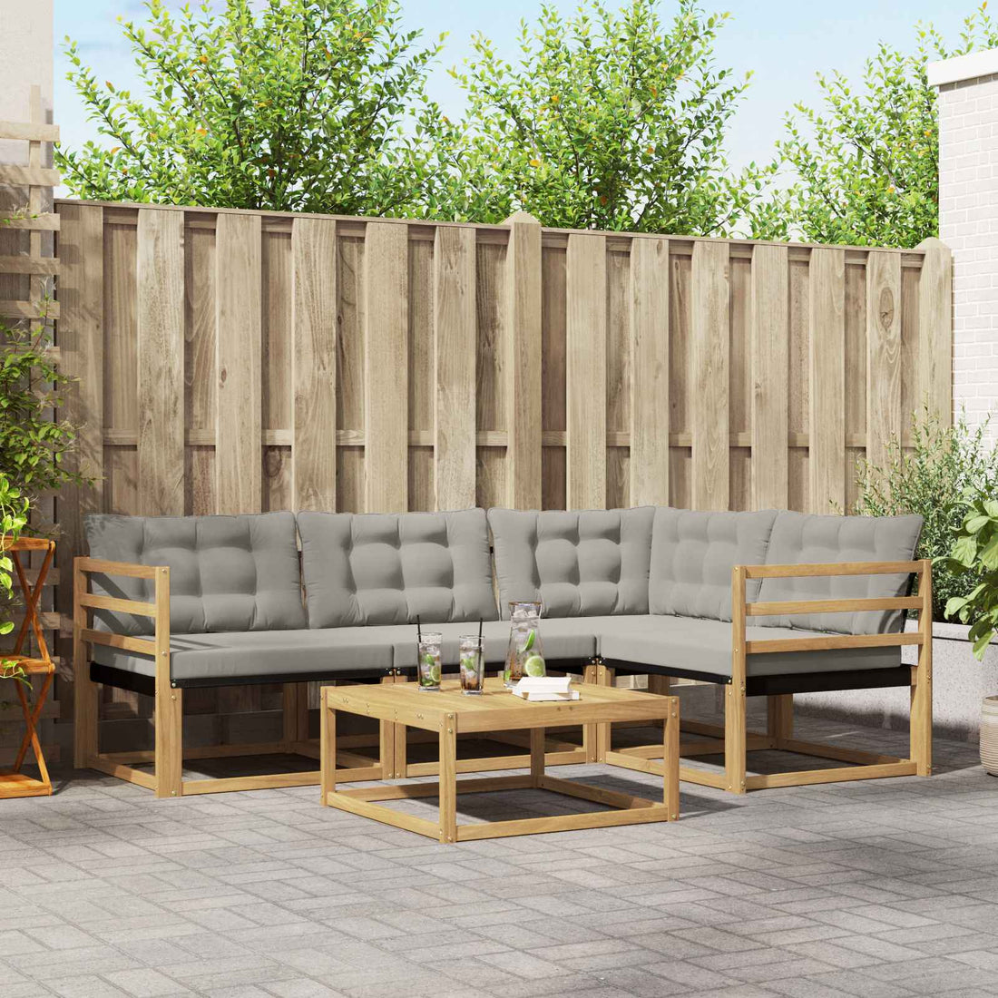 vidaXL Conjunto de sofás de exterior 5 uds. Blanco y Gris Claro