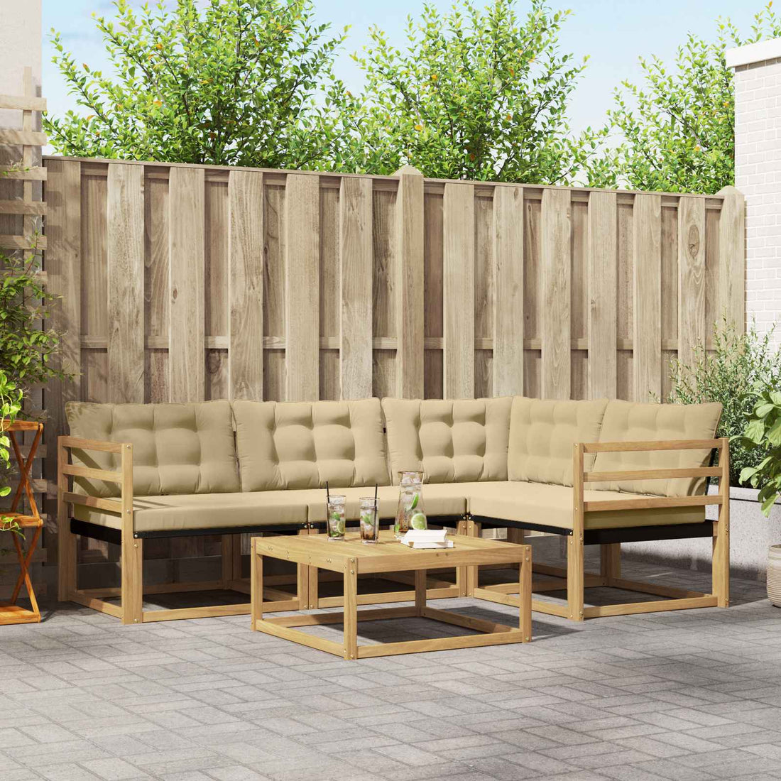 vidaXL Conjunto de sofás de exterior 5 uds. y Beige