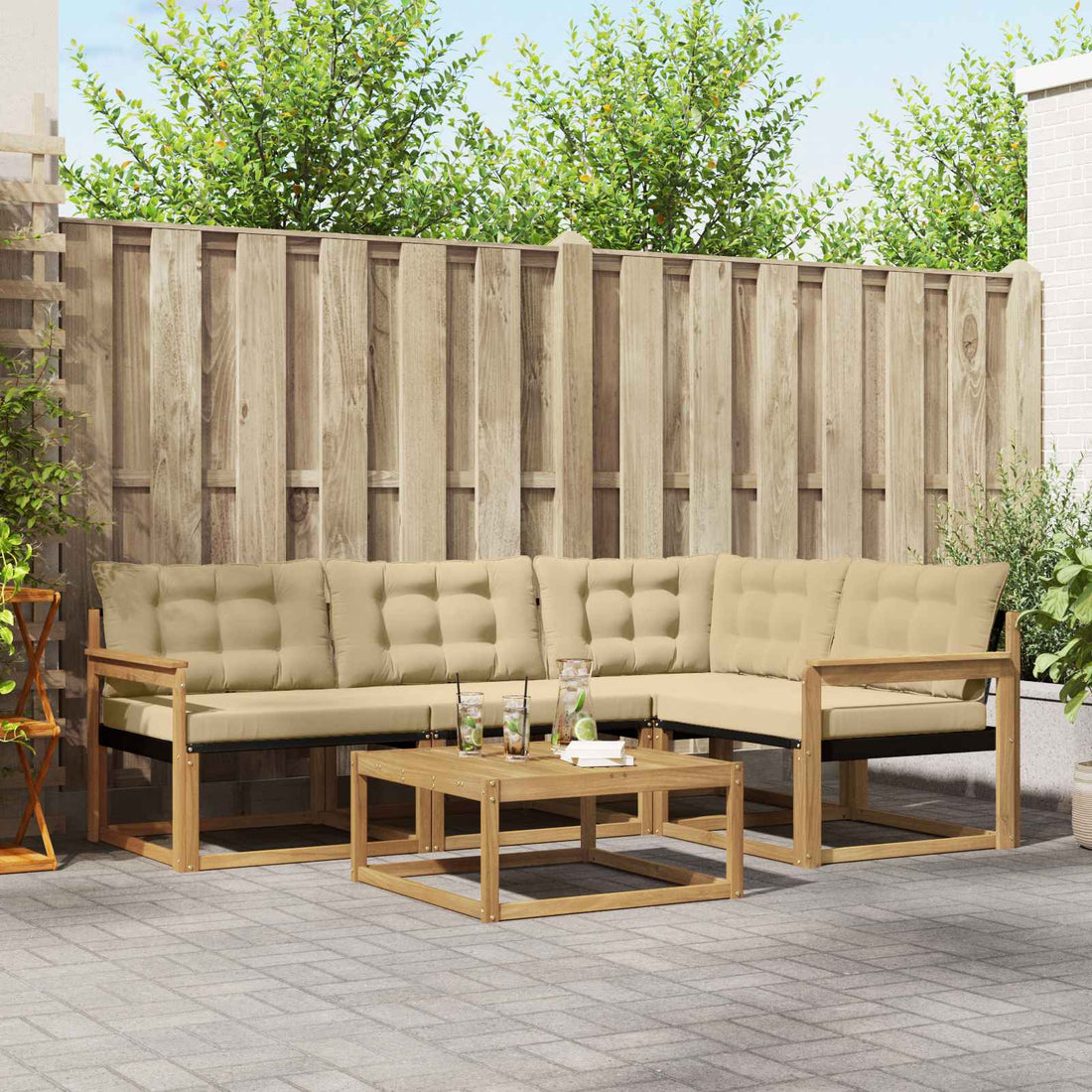 vidaXL Conjunto de sofás de exterior 5 uds. y Beige
