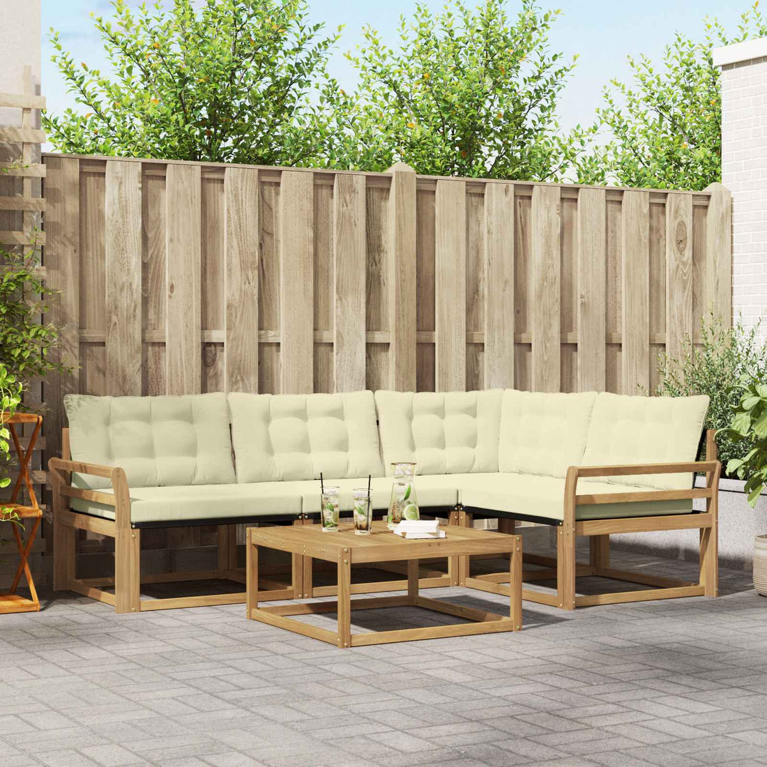 vidaXL Conjunto de sofás de exterior 5 uds. Blanco y Crema