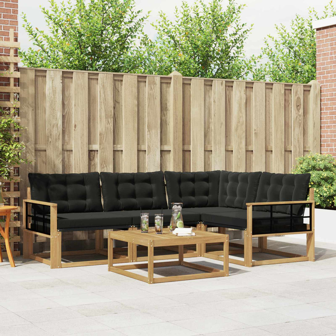 vidaXL Conjunto de sofás de exterior 5 uds. Blanco y Negro