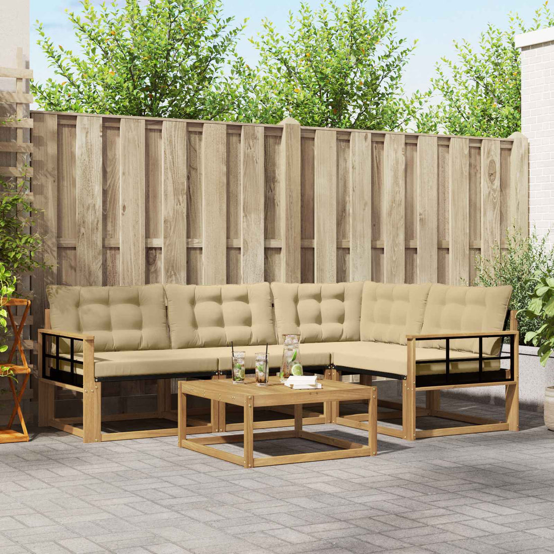 vidaXL Conjunto de sofás de exterior 5 uds. y Beige