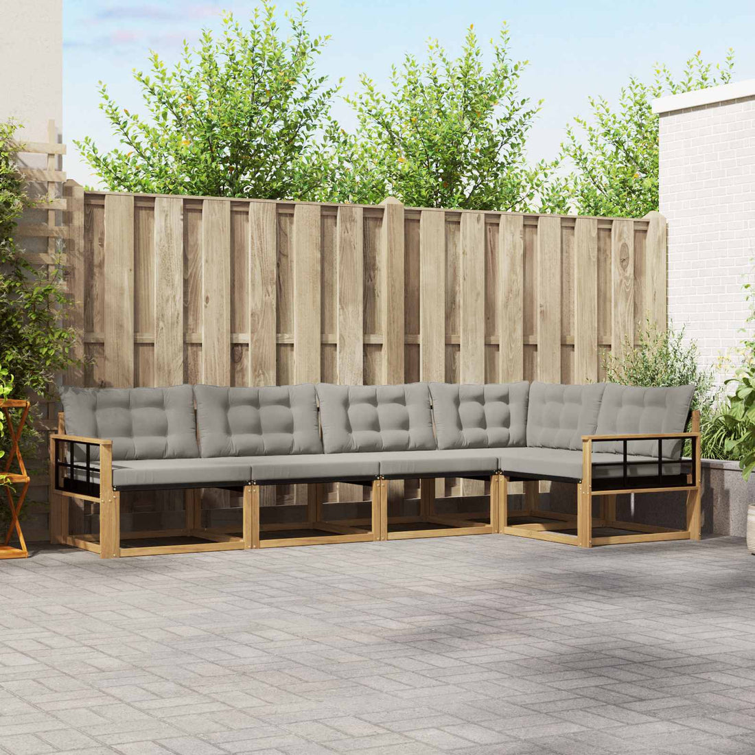 vidaXL Conjunto de sofás de exterior 5 uds. Blanco y Gris Claro