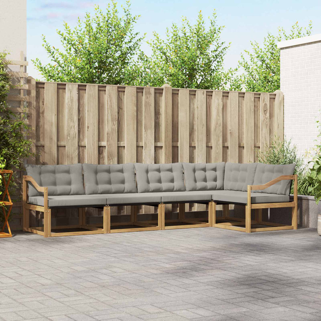 vidaXL Conjunto de sofás de exterior 5 uds. Blanco y Gris Claro