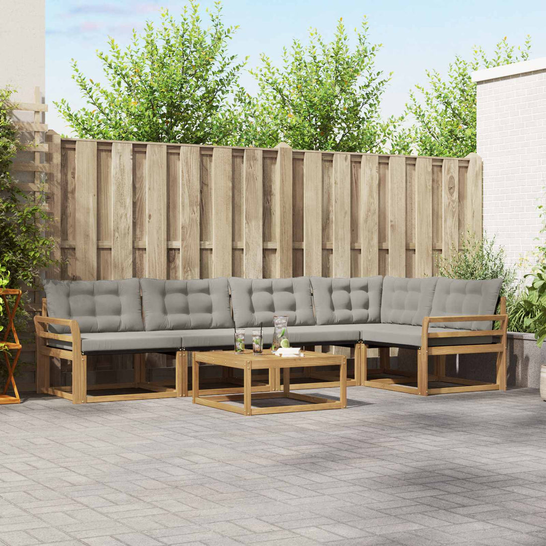 vidaXL Conjunto de sofás de exterior 6 uds. Blanco y Gris Claro