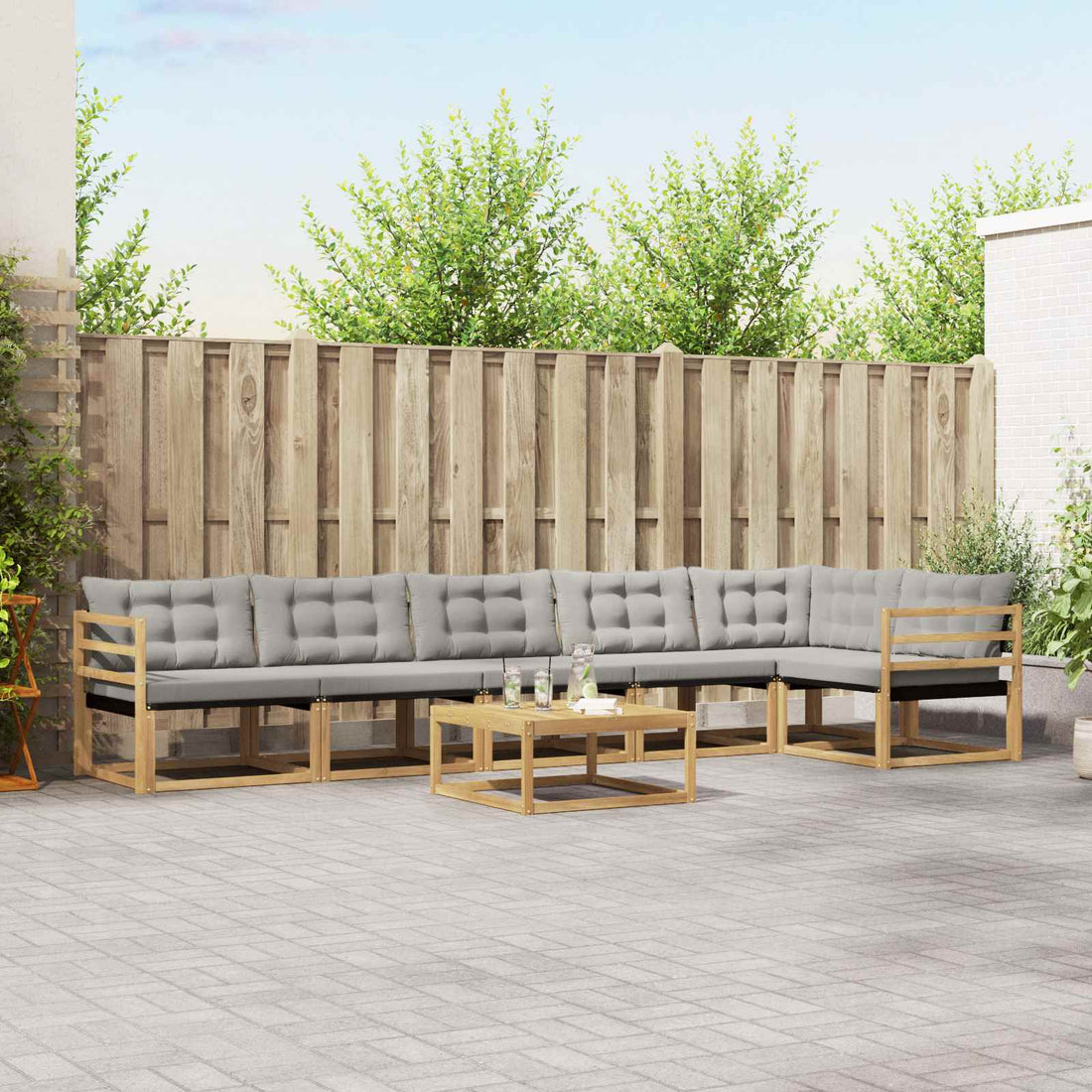 vidaXL Conjunto de sofás de exterior 7 uds. Blanco y Gris Claro
