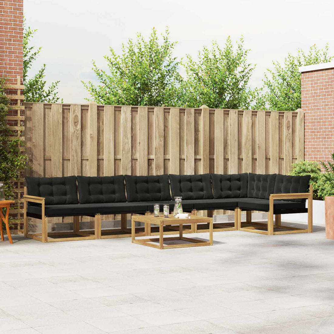 vidaXL Conjunto de sofás de exterior 7 uds. Blanco y Negro