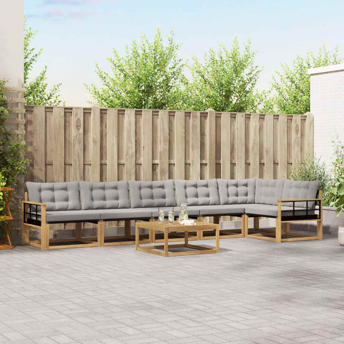 vidaXL Conjunto de sofás de exterior 7 uds. Blanco y Gris Claro