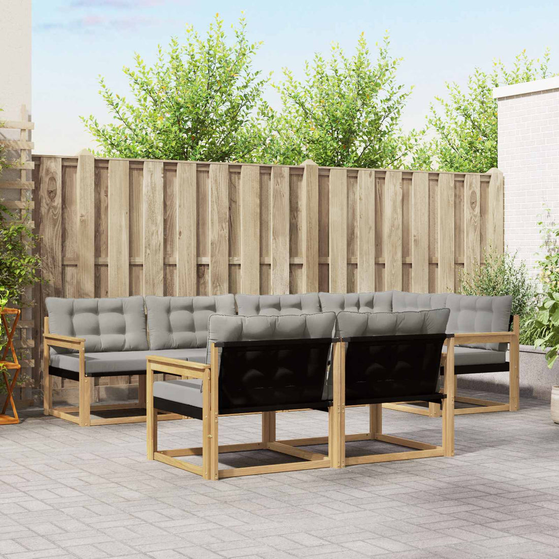 vidaXL Conjunto de sofás de exterior 7 uds. Blanco y Gris Claro