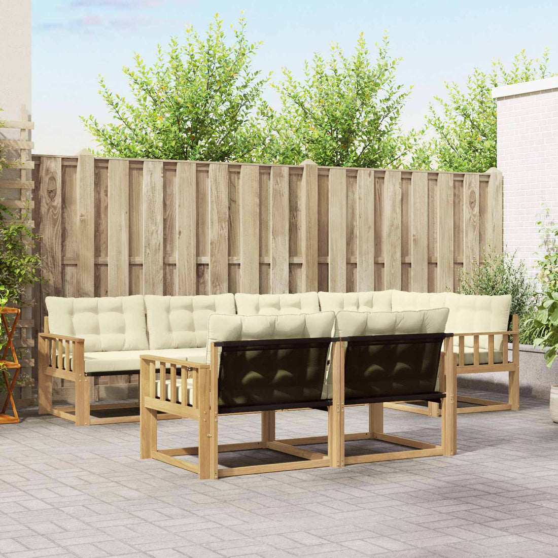vidaXL Conjunto de sofás de exterior 7 uds. Blanco y Crema