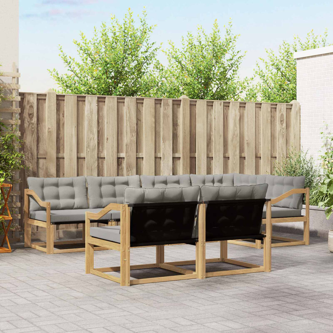 vidaXL Conjunto de sofás de exterior 7 uds. Blanco y Gris Claro