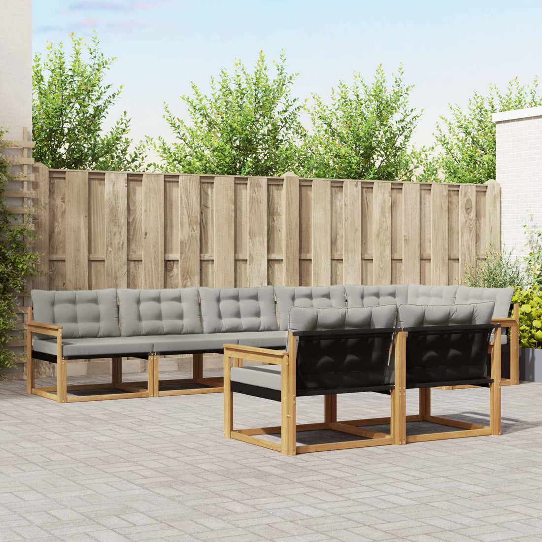 vidaXL Conjunto de sofás de exterior 8 uds. Blanco y Gris Claro