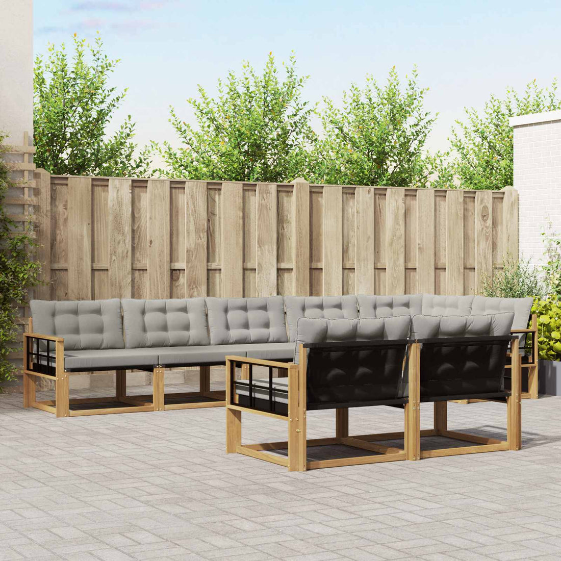 vidaXL Conjunto de sofás de exterior 8 uds. Blanco y Gris Claro