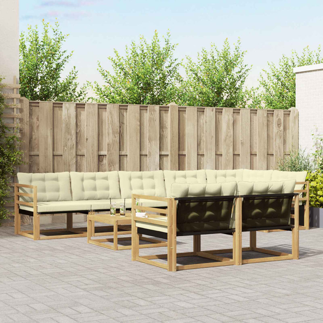 vidaXL Conjunto de sofás de exterior 9 uds. Blanco y Crema