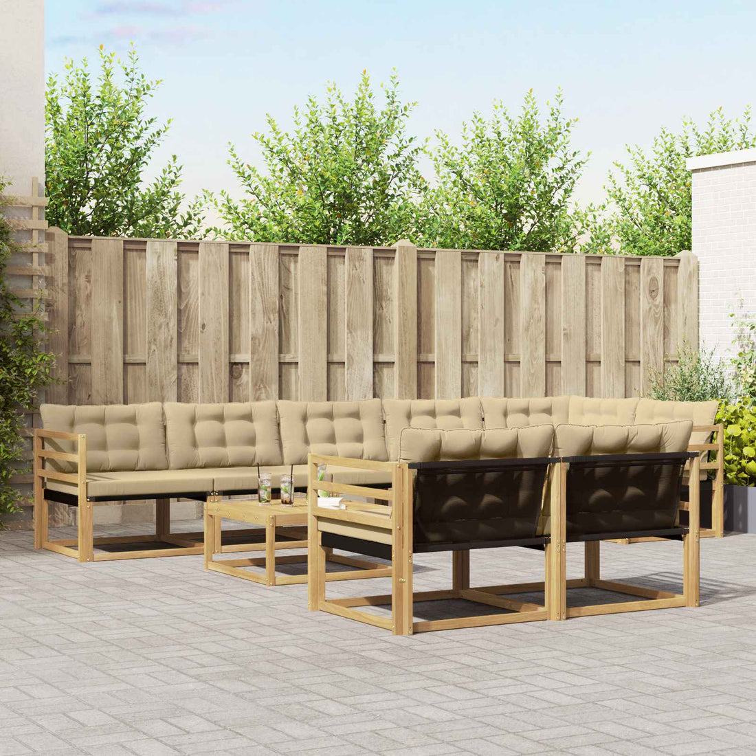 vidaXL Conjunto de sofás de exterior 9 uds. y Beige